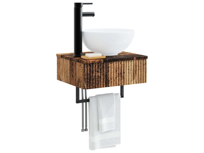  Basin de lavage mural, lavabo bois ancien 40x35x39 cm  - Conforama C