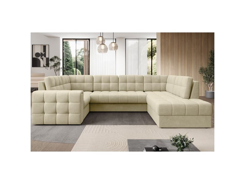  Canapé d'angle convertible monteza beige 299 cm avec coffre et couchage  - Conforama E