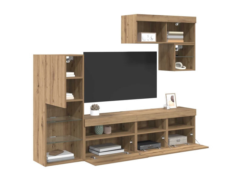  Meubles tv - banc tv - meuble de rangement muraux 6 pcs chêne artisanal bois d'ingénierie  - Conforama C