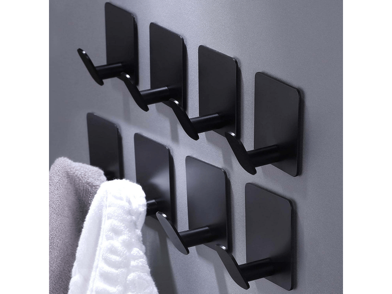 8 crochets muraux en inox 304 punch-free, résistants à la rouille, idéals pour salle de bain, toilette, cuisine, manteaux et serviettes, noir - Conforama A