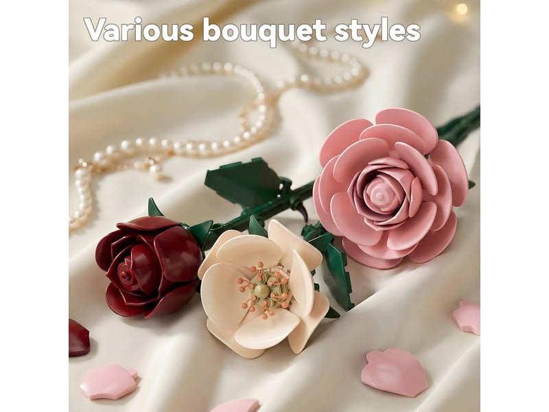  645 pièces bouquet de roses en blocs de construction, fleurs roses à monter, décoration maison et bureau, cadeau créatif  - Conforama D