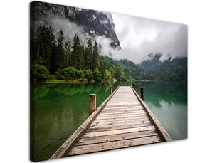 Toile imprimée, pont en bois enjambant un lac de montagne 100x70