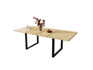 Table à manger extensible 140-180-220x80 cm pour 6 à 10 personnes, 3 longueurs, pieds métal, charge 100 kg, mdf bois naturel