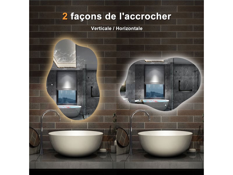 Aica miroir salle de bain led 160x80cm, en forme de nuage, anti-buée, 3 tons et gradable - Conforama E