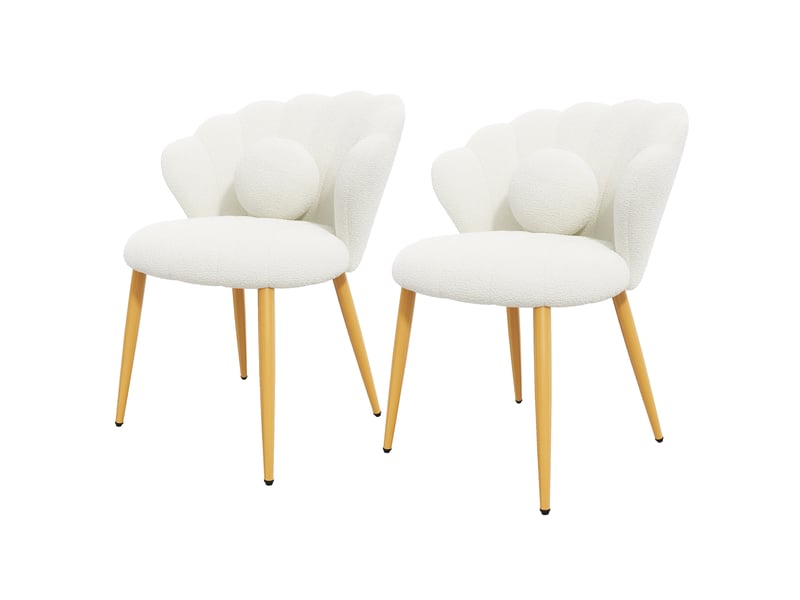  Lot de 2 chaises de salle à manger dossier coquillage 60x62,5x83 cm tissu blanc  - Conforama R