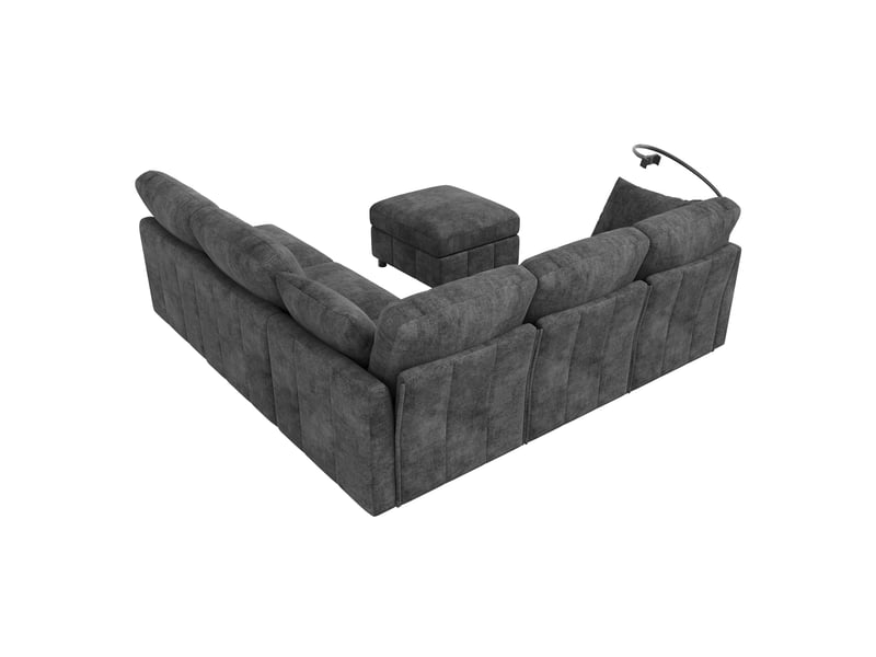 Canapé modulable convertible 6 places en chenille gris, 218 cm, usb-c et pouf IKSETERA TRADING LTD - Conforama W