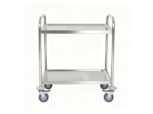 Desserte de cuisine en acier inoxydable gris, chariot de service à 2 niveaux avec roulettes, charge 100 kg, 80x45x82 cm