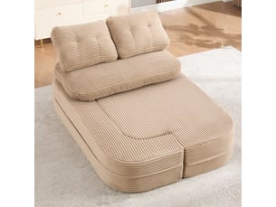 Canapé modulable convertible 2-en-1 velours 165x97x61 cm, fauteuil-lit avec fonction couchage, accoudoirs réglables, porte-gobelets intégrés, dossier haut et assise profonde - kaki