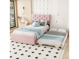 Lit gigogne 90x200 cm <strong>MERAX</strong>  <strong>lit enfant rose</strong> coloris rose