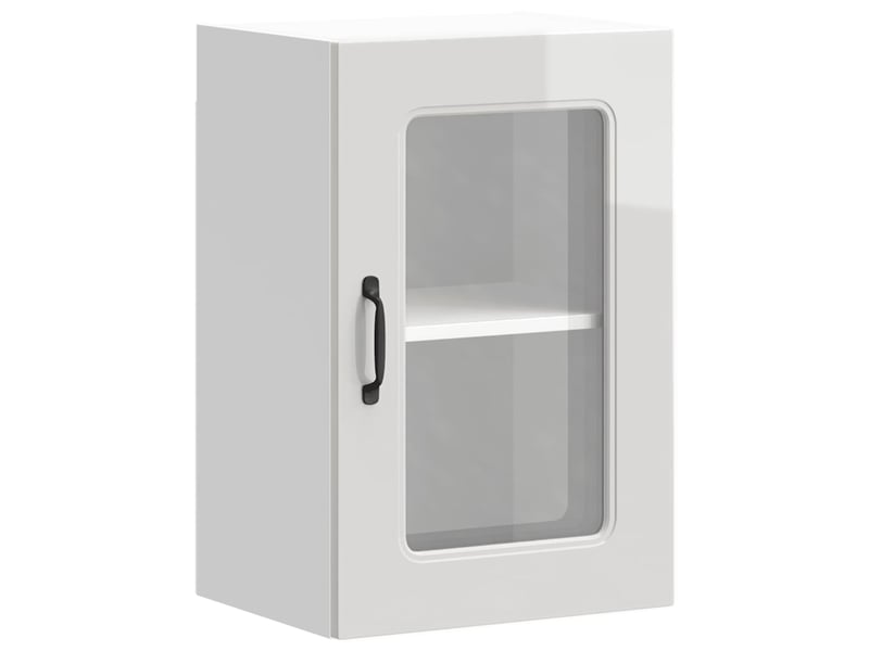 Armoire murale de cuisine avec porte vitrée bois d'ingénierie blanc brillant shl314 - Conforama A