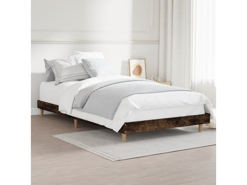  Lit simple- lit adulte -  cadre de lit sans matelas chêne fumé 90x200cm bois d'ingénierie  - Conforama C