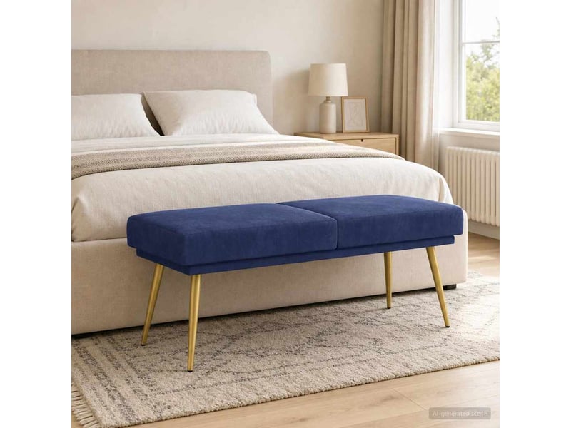  Banc d'entrée, banc à double couche bleu police 120x45x46 cm velours  - Conforama B