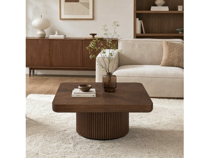  Table basse 78x78x38 cm en bois et mdf ronde couleur noyer chicfurn  - Conforama D
