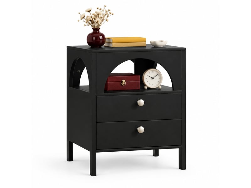 Table de chevet,45x40x58 cm,2 tiroirs,mdf,noir laqué  - Conforama A