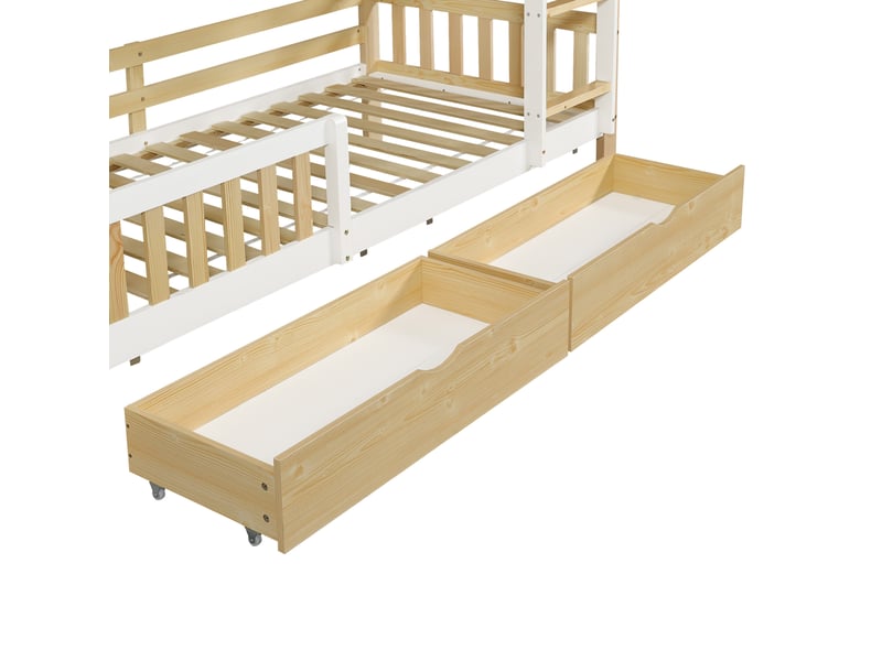  Lit superposé enfant 90x200 cm blanc bois, séparable en deux lits, 2 tiroirs et échelle intégrée  - Conforama E