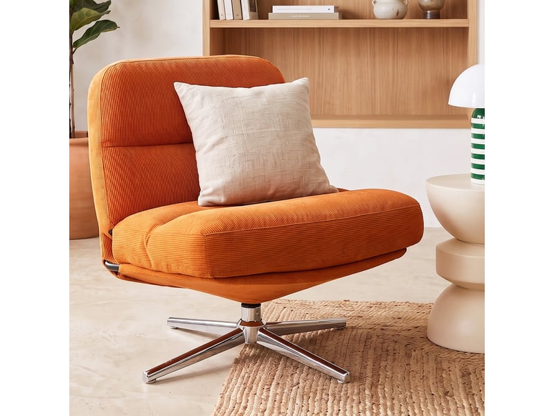  Fauteuil pivotant en velours côtelé orange et piètement chromé - julia Julia - Conforama B