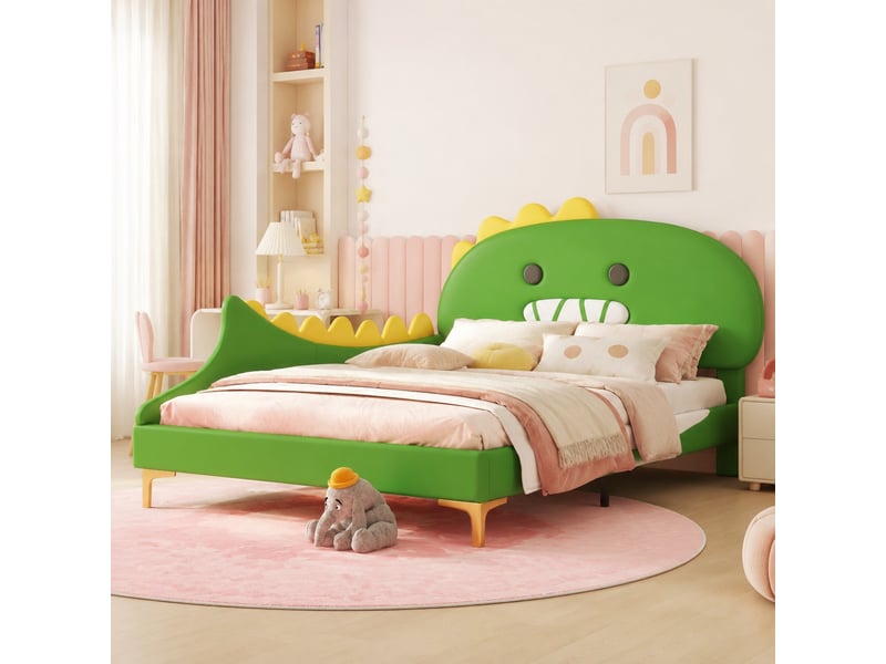  Lit enfant 140x200 cm forme dinosaure en pu vert  - Conforama B