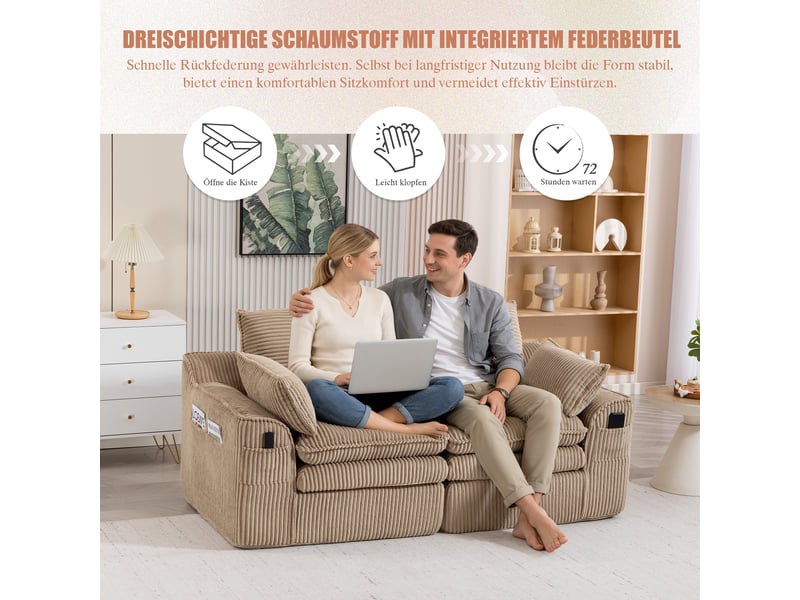  Canapé droit fixe 2 places tissu kaki canapé compressible - Conforama E