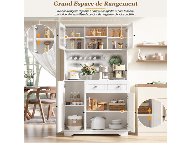  Meuble de cuisine muvano, buffet de cuisine blanc avec vitrine et tiroir, 103,5 × 40 × 180 cm  - Conforama E