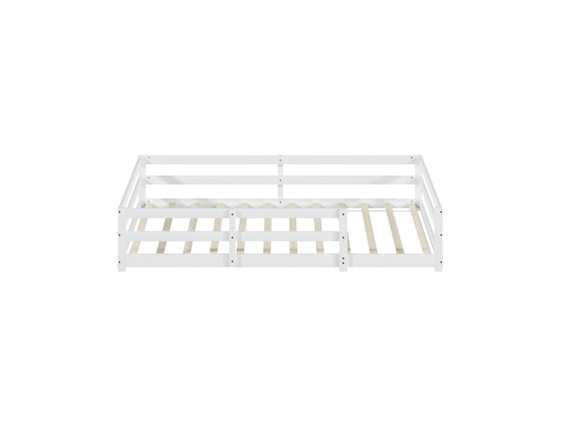 Lit montessori 140x200 au sol enfant avec barrière 4 côtés bois massif blanc  - Conforama A