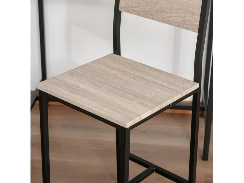 Ensemble bar 3 pièces avec table et 2 chaises en mdf bois clair et noir, style industriel pour cuisine et repas - Conforama E