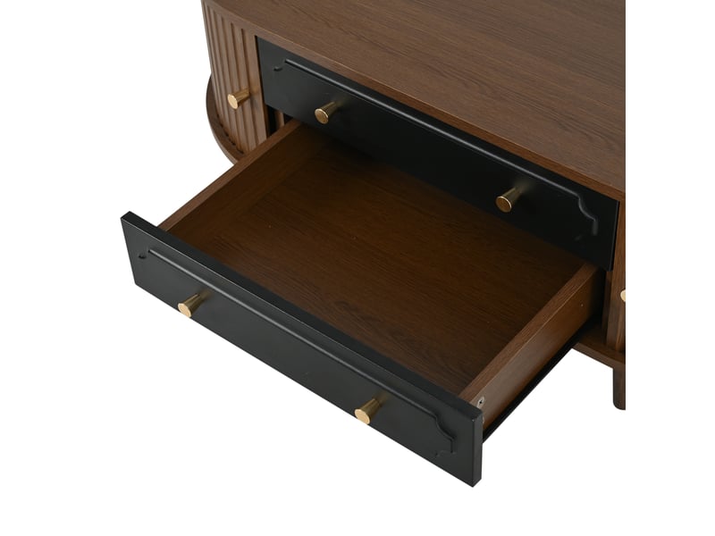  Table basse 100 x 50 x 36 cm, 2 tiroirs, 2 portes à volet, 6 poignées métal, panneau de particules, noir et noyer  - Conforama E
