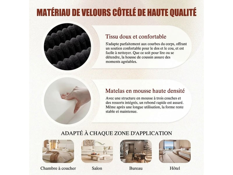 Canapé modulaire 3 places avec pouf en velours côtelé gris foncé 263 x 167 x 85 cm, poches latérales - Conforama R