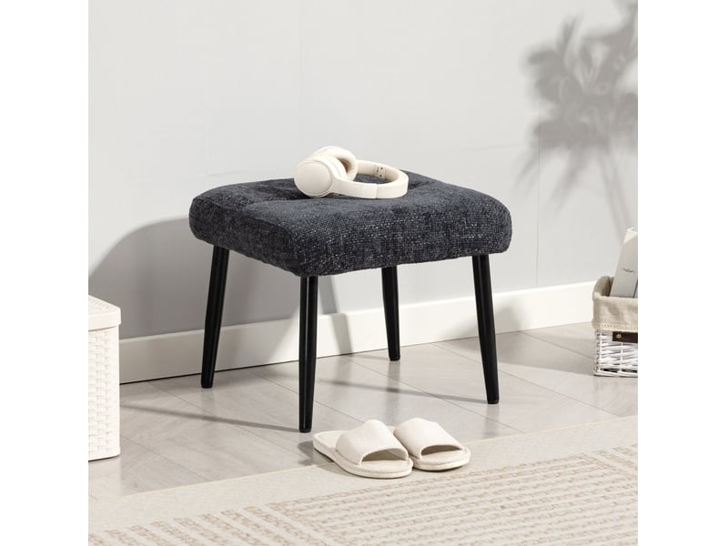  Pouf repose-pieds en chenille gris foncé 45x41x38 cm avec pieds en acier  - Conforama D