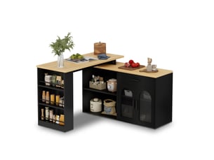 Desserte de cuisine 120x50x78 cm avec plateau pivotant et rangement en mélaminé, meuble cuisine, couleur noir et bois
