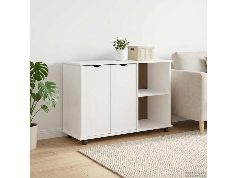 Caisson roulant de bureau blanc 100 x 39 x 65,5 cm bois de pin massif - Conforama C