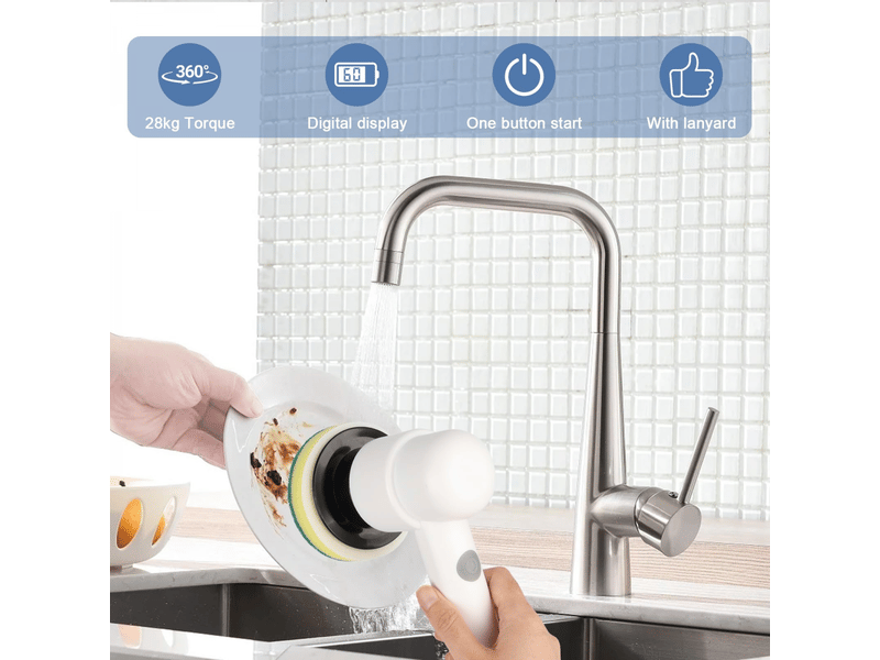  Brosse nettoyage electrique avec 6 têtes interchangeablesaffichage led - 2 modes, brosse de nettoyage electrique avec brosse à récurer  - Conforama C