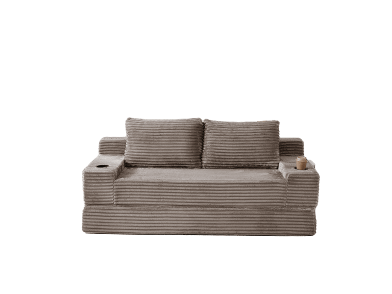  Canapé-lit 2-en-1 en corde – 2 coussins déco, porte-gobelets et poches latérales – idéal salon et chambre  - Conforama A