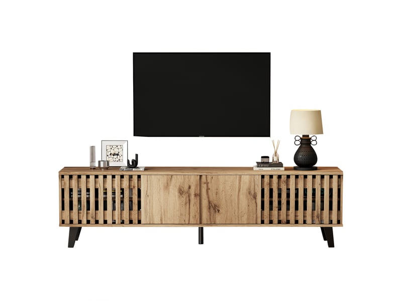  Meuble tv 180 x 40 x 55 cm coloris bois naturel avec 8 compartiments  - Conforama A