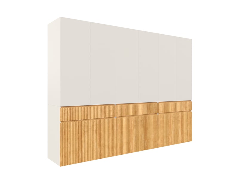  Armoire chambre 270x50x200 cm, grand dressing penderie de rangement chic, mdf style scandinave, avec 12 portes 3 tiroirs 3 tringles, chêne et gris  - Conforama D