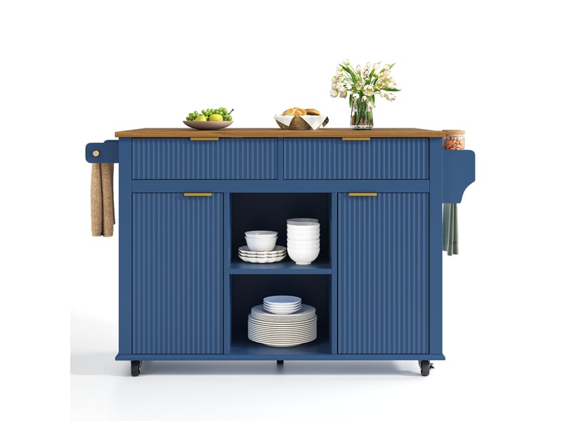 Îlot de cuisine mobile,143x45x89,5 cm,avec rangement,mdf,bleu et marron - Conforama A