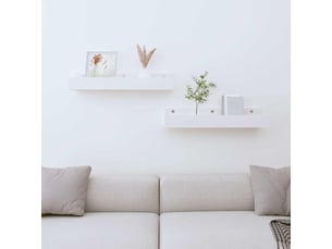 Lot de 2 étagères murales, étagères suspendues blanc 50x12x9 cm bois de pin massif cf43092
