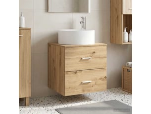 Vanité de lavabo mural, meuble de rangement chêne artisanal 49.5x44.5x65.5 cm