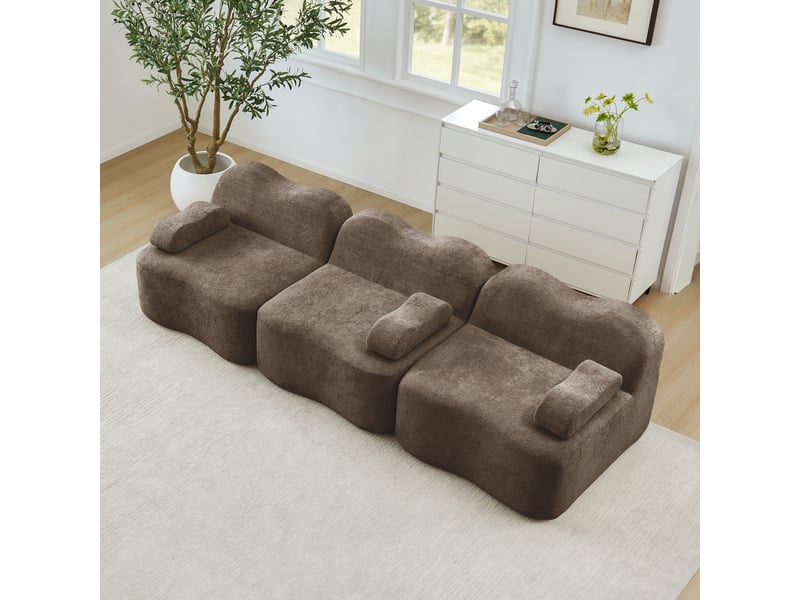  Canapé modulable, canapé 3 places – sans cadre, marron, mousse haute densité, avec accoudoirs, assise profonde  - Conforama C