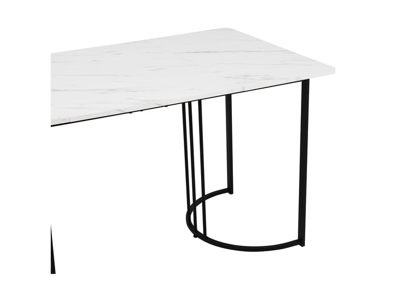  Table à manger rectangulaire 140x80x75cm, table avec motif de marbre, plateau en mdf, pieds en métal, blanc+noir  - Conforama W