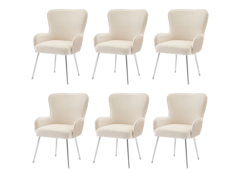  Lot de 6 chaises de salle à manger,avec accoudoirs,velours,beige  - Conforama A