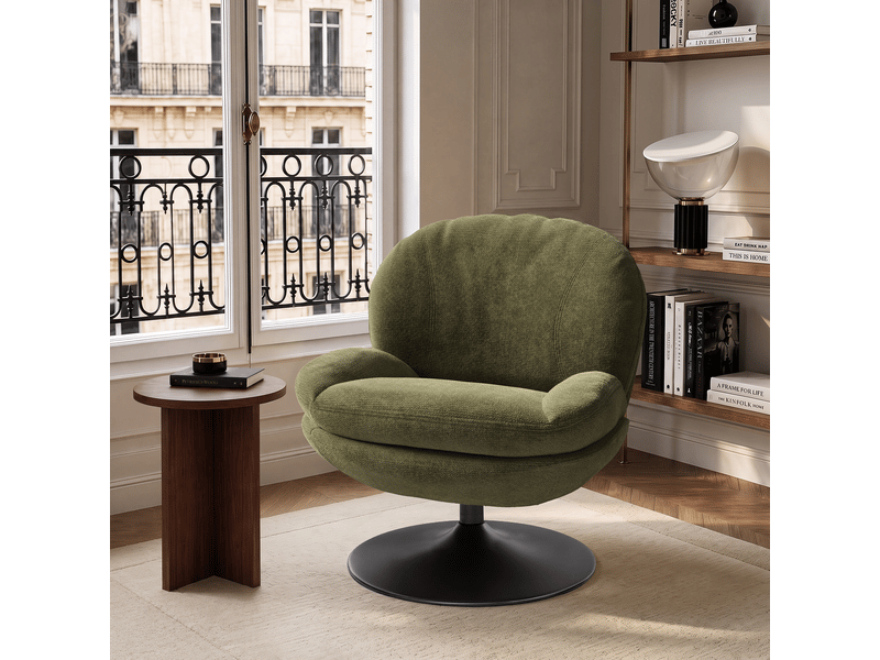 Fauteuil pivotant en velours bouclé vert vintage aspen APF25VBVV - Conforama B