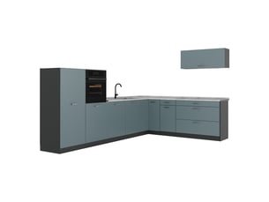Vicco cuisine en angle, bleu-grisanthracite, 327 x cm sans plan de travail
