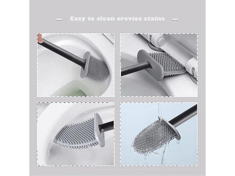  Brosse de toilette en silicone, brosse de toilette en silicone et support avec poils doux et poignée antidérapante. Brosse de toilette en silicone  - Conforama E