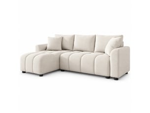 Canapé d’angle modulable, 3 places, avec 2 coussins et coffre de rangement beige en chenille