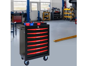 Armoire à outils mobile 7 tiroirs 60 x 33 x 77,5 cm noir et rouge, acier avec roulettes et serrure