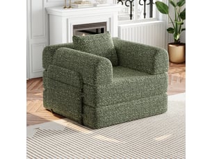 Canapé droit convertible Bubbly 1 place Tissu vert avec coffre de rangement