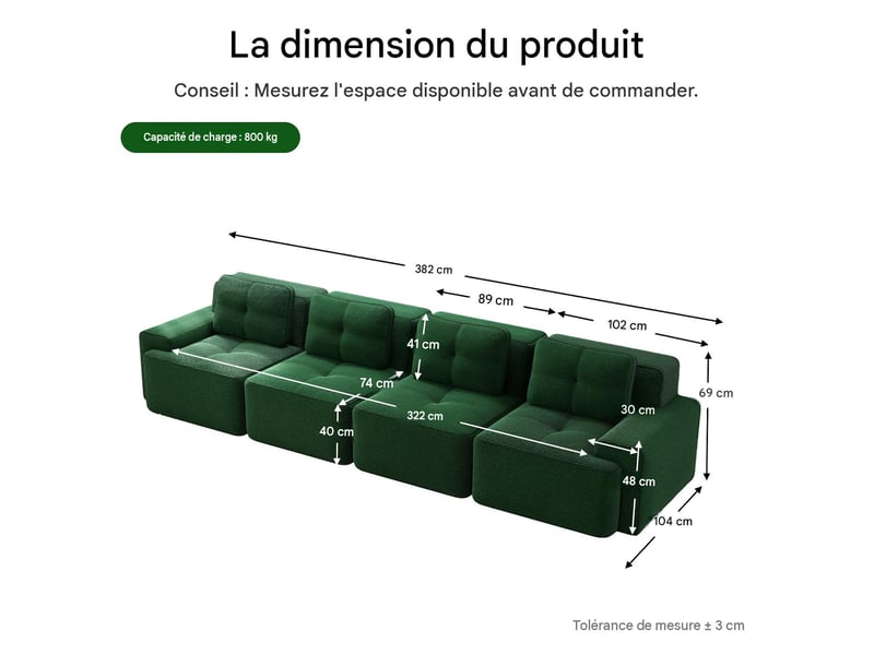  Canapé modulable 4 places en velours côtelé vert W3325S00158 - Conforama C
