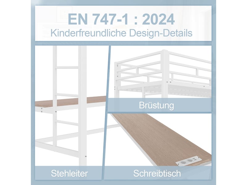  Lit mezzanine 90x200, sécurité renforcée lit mezzanine enfant, bureau avec ports usb, led multicolore, structure métal robuste  - Conforama E
