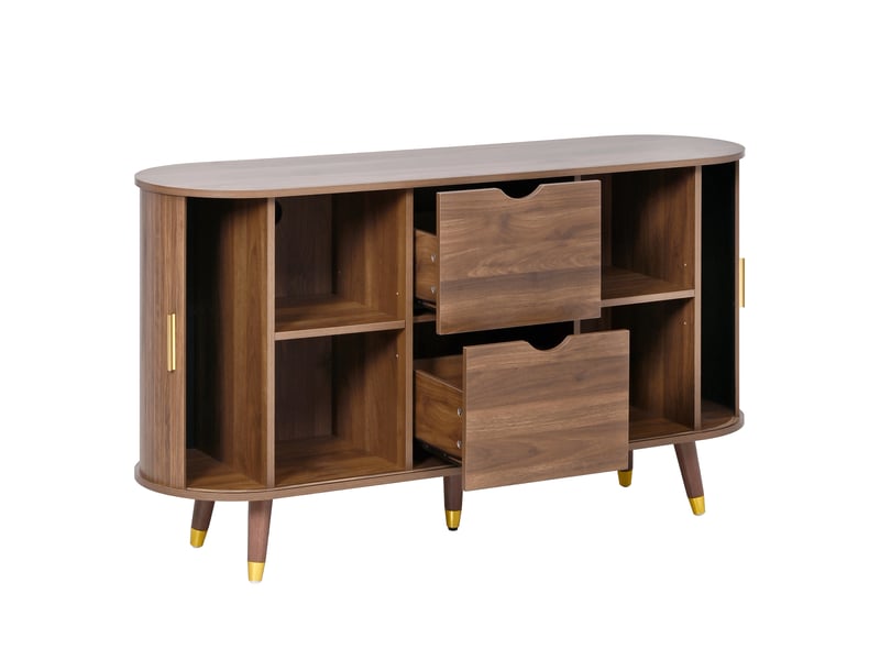  Buffet à grain vertical, 2 tiroirs, 2 portes coulissantes, pieds en bois massif et meuble d'angle arrondi pour le salon, buffet  - Conforama C