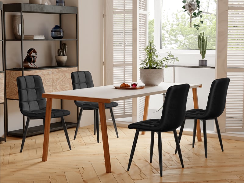 Lot de 4 chaises salle à manger, assise rembourrée en velours avec pieds en métal, ergonomie, pour cuisine, salle à manger, salon, chambre à coucher, noir  - Conforama B